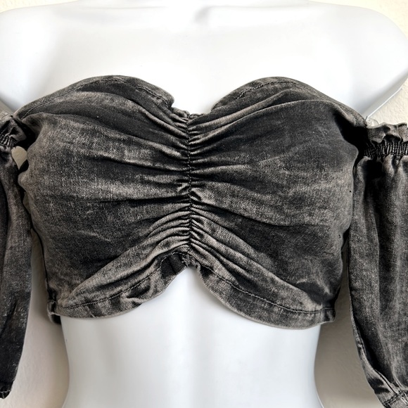 High quality Denim Ruched Short sleeved Bandeau Top - Picture 10 of 15